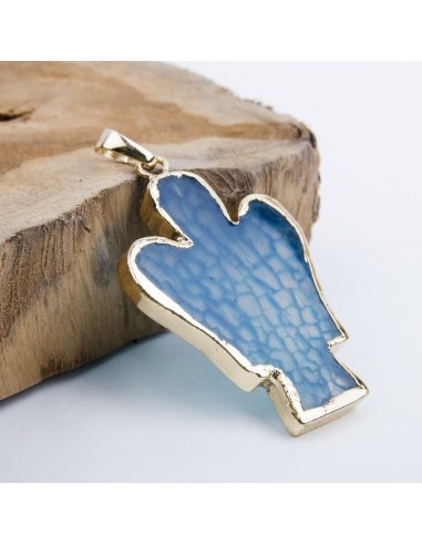 Engel agaat stenen hanger - verguld - Lichtblauw