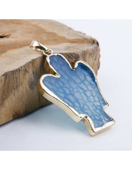 Pendentif Ange pierre d'agate - plaqué or - Bleu clair