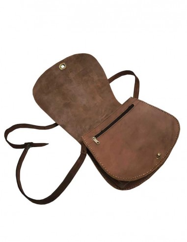 Rounded leather bag with metal clasp - dark brown