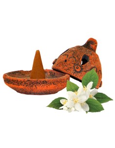 Terracotta wierookhouder met kegel - Jasmijn