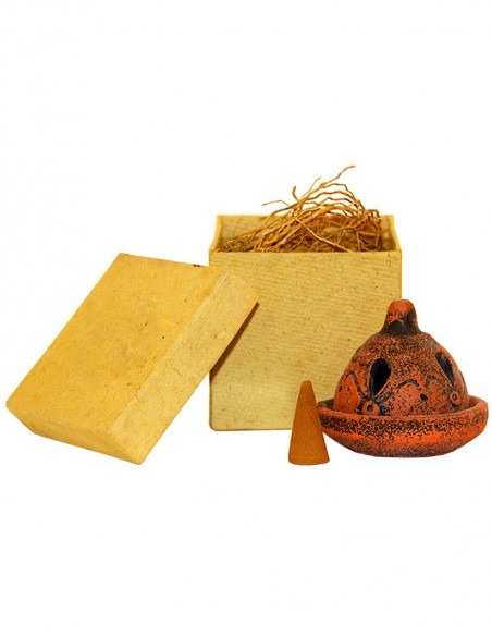 Terracotta wierookhouder met kegel - Citroen