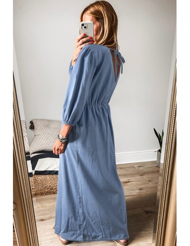 Myosotis Chambray Maxi-jurk met diepe V-hals – Elegantie