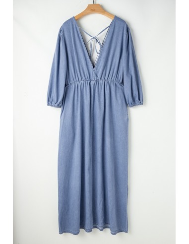 Myosotis Chambray Maxi-jurk met diepe V-hals – Elegantie