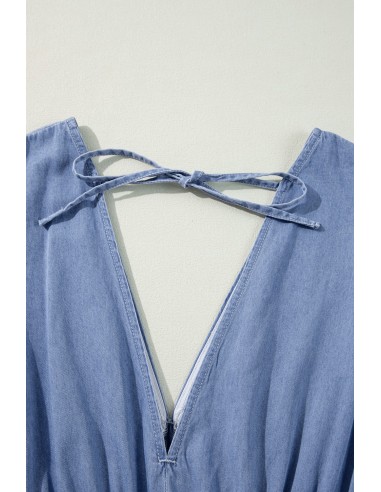 Myosotis Chambray Maxi-jurk met diepe V-hals – Elegantie