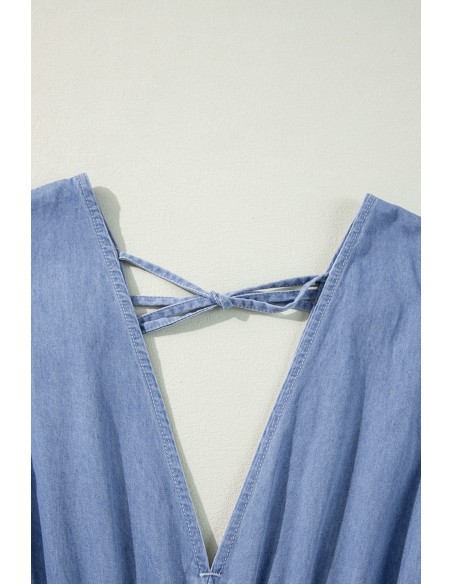 Myosotis Chambray Maxi-jurk met diepe V-hals – Elegantie