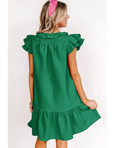 Strukturiertes Gerades Kleid mit Rüschen und Schmetterlingsärmeln – Grün