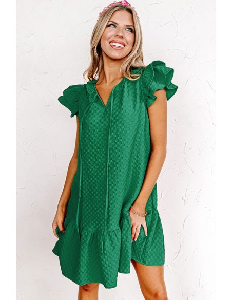 Robe Droite Texturée à Volants et Manches Papillon – Vert