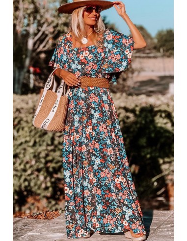 Langes Maxi-Kleid Boho – Himmelblau mit Blumenmuster | Limitierte Auflage