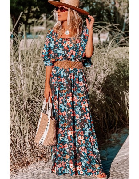 Boho Maxi Dress – Sky Blue Floral | Limited Edition