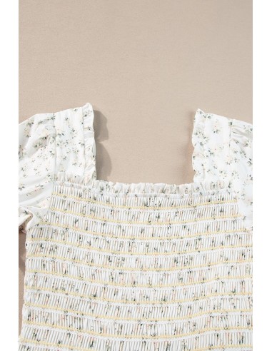 Witte Bloemen Maxi Jurk - Gesmokt Lijfje & Pofmouwen