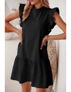 Robe Noire à Manches Volantes et Col Rond – Élégante et Confortable