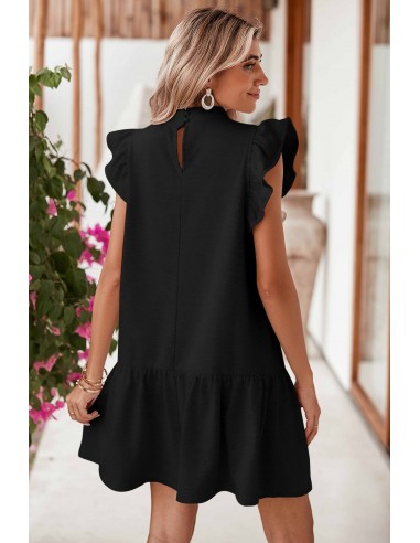 Robe Noire à Manches Volantes et Col Rond – Élégante et Confortable