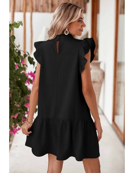 Robe Noire à Manches Volantes et Col Rond – Élégante et Confortable
