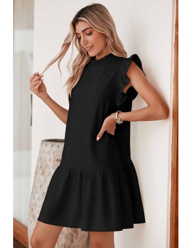 Robe Noire à Manches Volantes et Col Rond – Élégante et Confortable