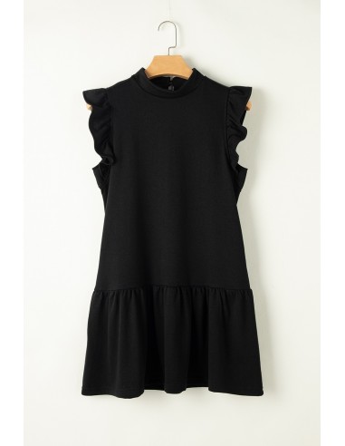 Robe Noire à Manches Volantes et Col Rond – Élégante et Confortable