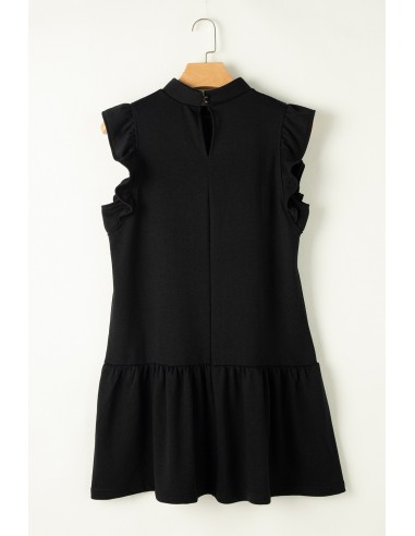 Robe Noire à Manches Volantes et Col Rond – Élégante et Confortable