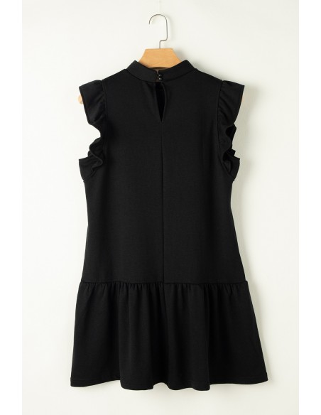 Robe Noire à Manches Volantes et Col Rond – Élégante et Confortable
