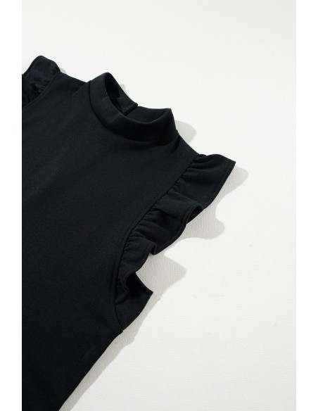 Robe Noire à Manches Volantes et Col Rond – Élégante et Confortable