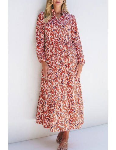 Robe Imprimée Abstraite à Col V et Taille Haute Plissée - Élégante