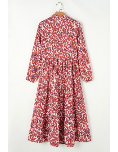 Robe Imprimée Abstraite à Col V et Taille Haute Plissée - Élégante