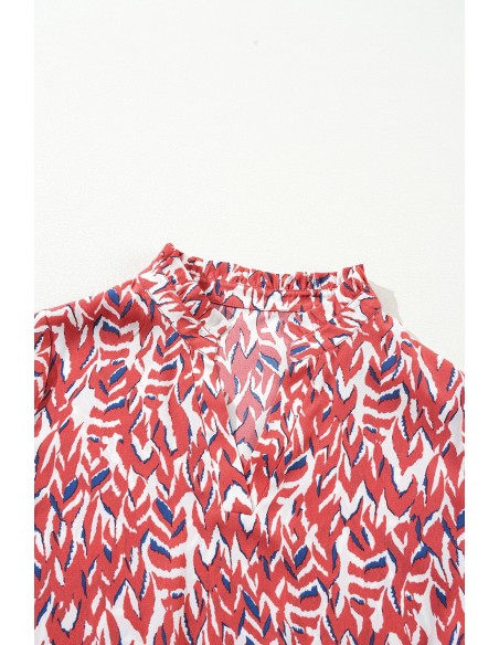 Robe Imprimée Abstraite à Col V et Taille Haute Plissée - Élégante