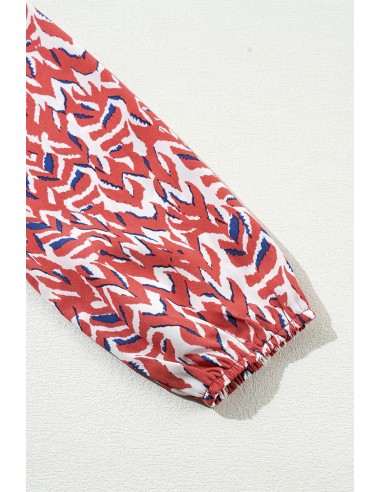 Robe Imprimée Abstraite à Col V et Taille Haute Plissée - Élégante