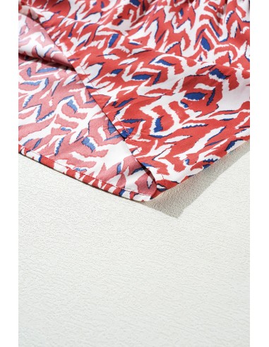 Robe Imprimée Abstraite à Col V et Taille Haute Plissée - Élégante