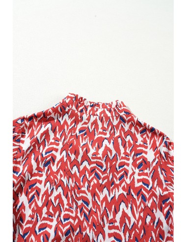 Robe Imprimée Abstraite à Col V et Taille Haute Plissée - Élégante