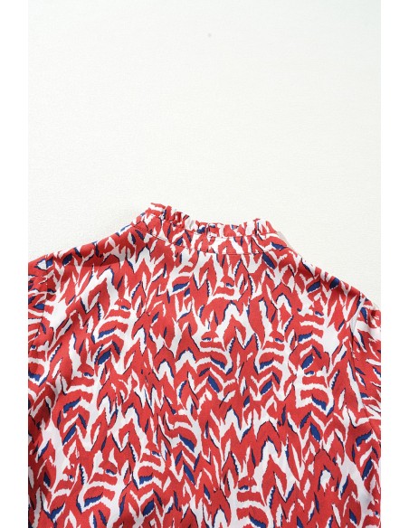 Robe Imprimée Abstraite à Col V et Taille Haute Plissée - Élégante