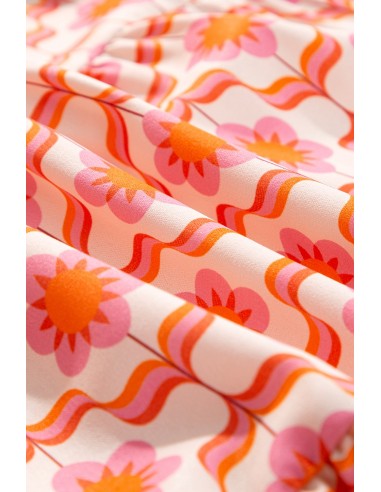 Mini Jurk met Bloemenprint, Vlindermouwen en Knopen - Oranje