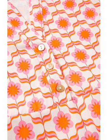 Mini-Kleid mit Blumenprint, Flügelärmeln und Knöpfen - Orange