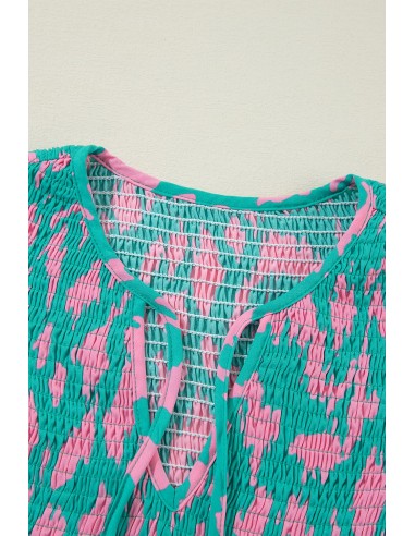 Langes Kleid mit grünem abstraktem Print und Puffärmeln