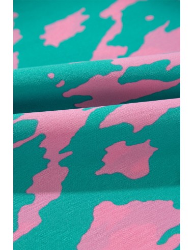 Robe Longue Verte à Imprimé Abstrait et Manches Bouffantes