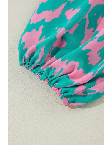 Lange Groene Jurk met Abstracte Print en Pofmouwen