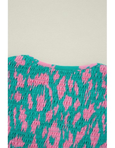 Langes Kleid mit grünem abstraktem Print und Puffärmeln