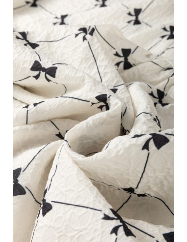 Robe Mini Blanche à Motif Nœud et Manches Bouffantes Mi-longues