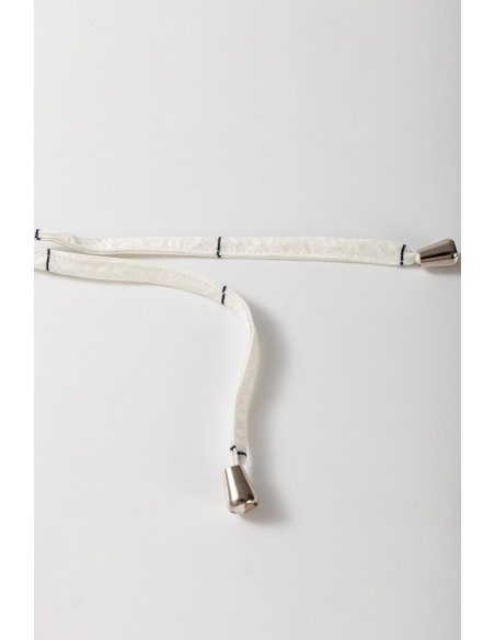 Robe Mini Blanche à Motif Nœud et Manches Bouffantes Mi-longues