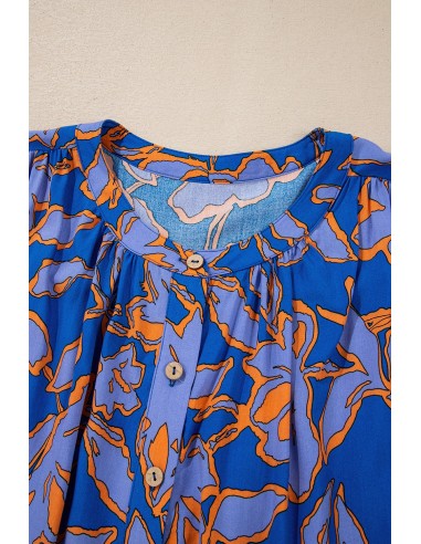 Chemise à manches chauve-souris bleue imprimé floral - Style décontracté