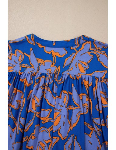 Chemise à manches chauve-souris bleue imprimé floral - Style décontracté