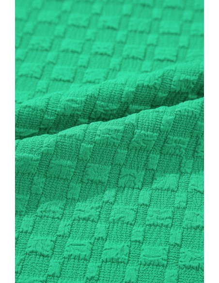 Groene Textuur Puff Korte Mouwen V-Hals Top