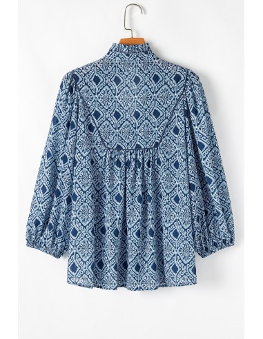 Himmelblaue Bluse mit Westlichem Geometrischem Print und V-Ausschnitt