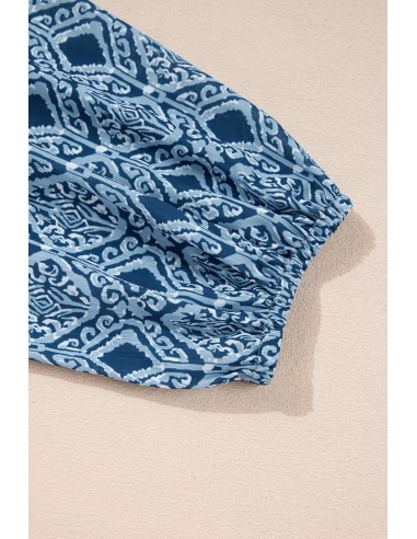 Sky Blue Western Geometric Print V Neck Blouse