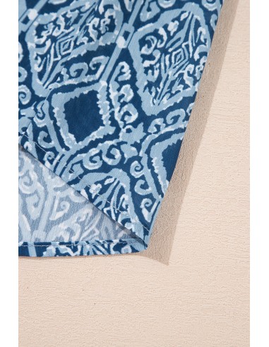 Sky Blue Western Geometric Print V Neck Blouse