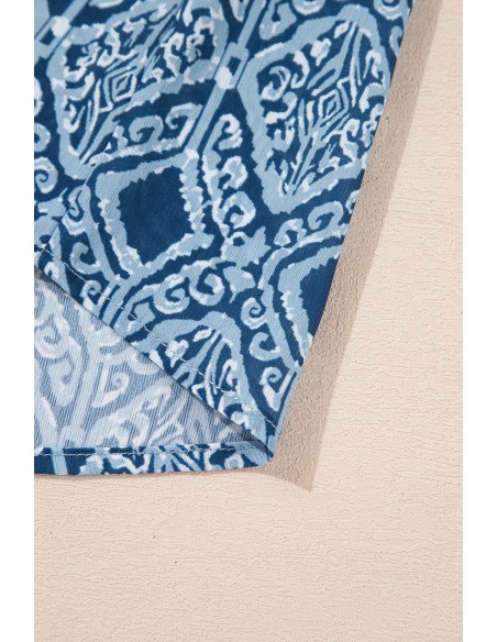 Luchtblauwe Blouse met Westerse Geometrische Print en V-Hals