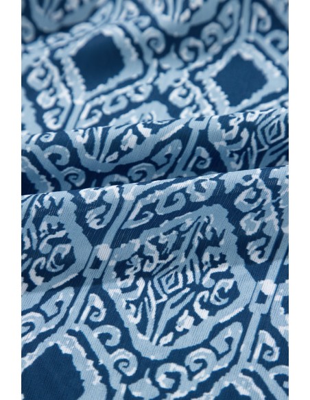 Himmelblaue Bluse mit Westlichem Geometrischem Print und V-Ausschnitt