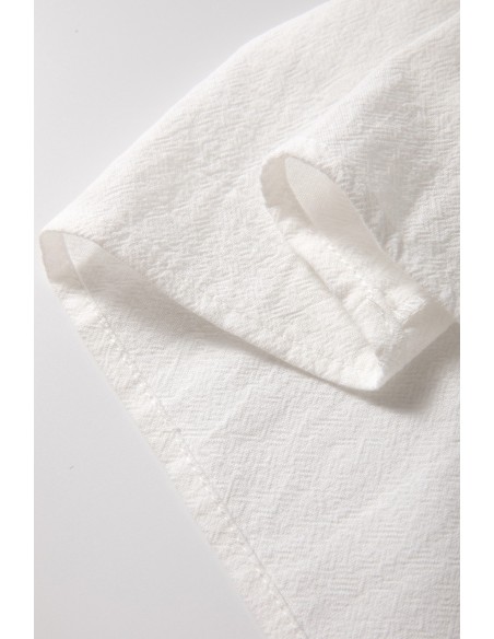 Blouse Blanche Brodée Géométrique à Manches Longues et Boutonnée