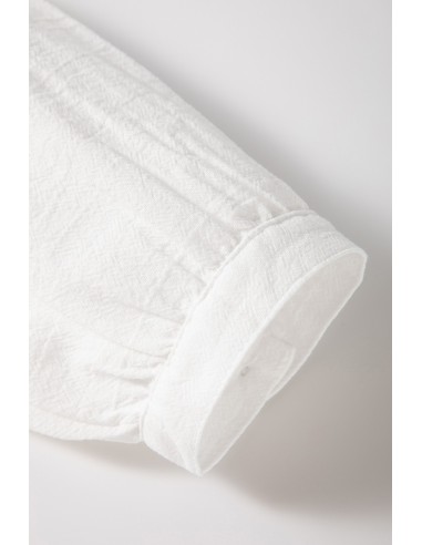 Witte Geometrische Geborduurde Lange Mouwen Blouse met Knopen