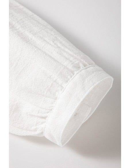 Blouse Blanche Brodée Géométrique à Manches Longues et Boutonnée