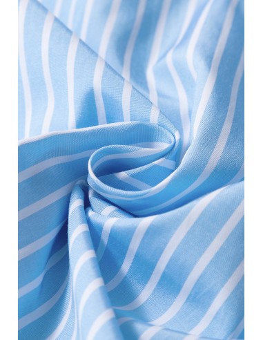 Luchtblauw Gestreepte Shirt met Contrasterende Pockets en Omgerolde Mouwen