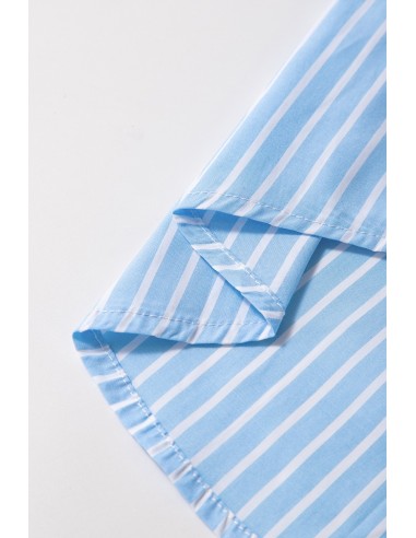 Luchtblauw Gestreepte Shirt met Contrasterende Pockets en Omgerolde Mouwen